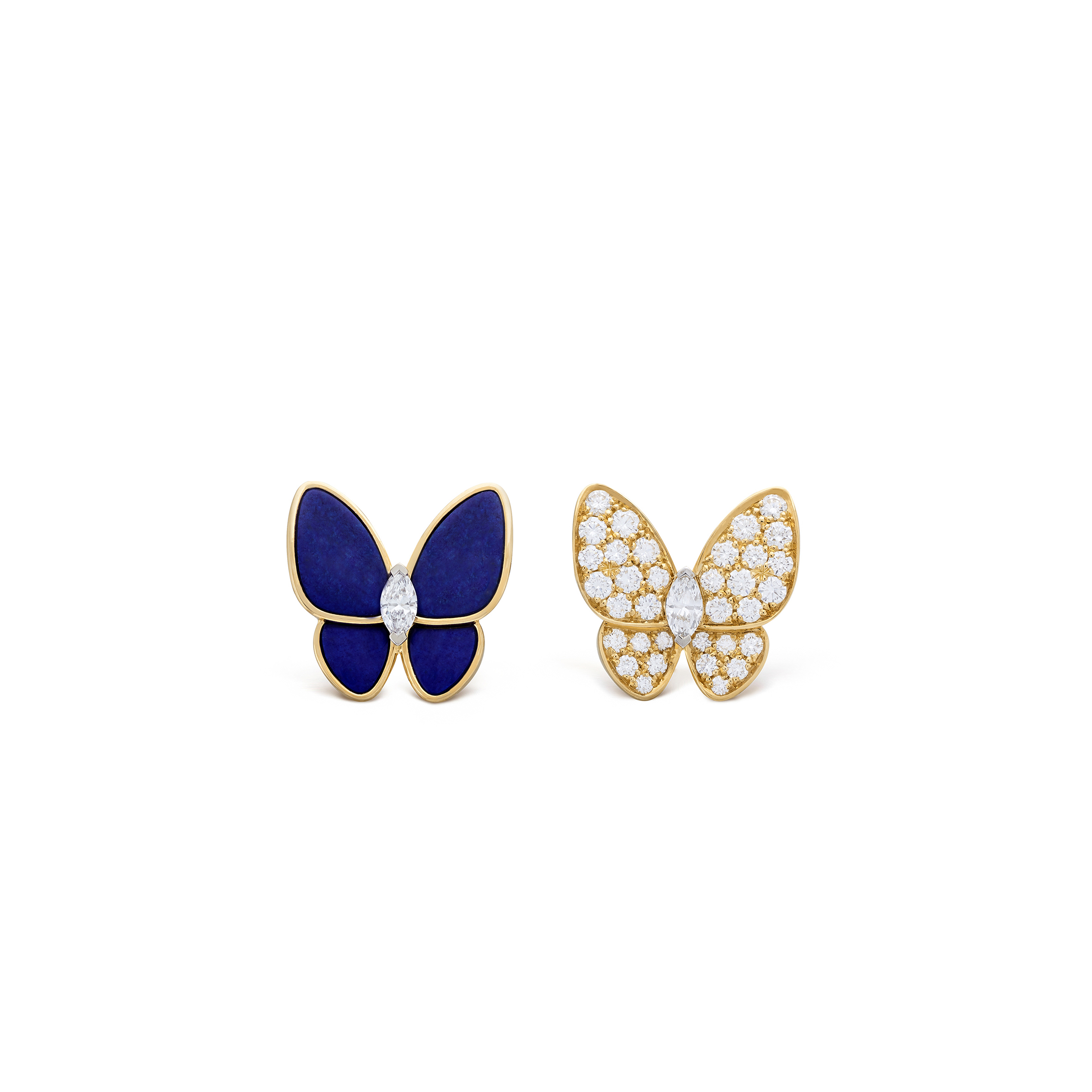 VAN CLEEF ARPELS TWO BUTTERFLY EARRINGS - YELLOW GOLD, DIAMOND, LAPIS LAZULI  VCARP3DO00